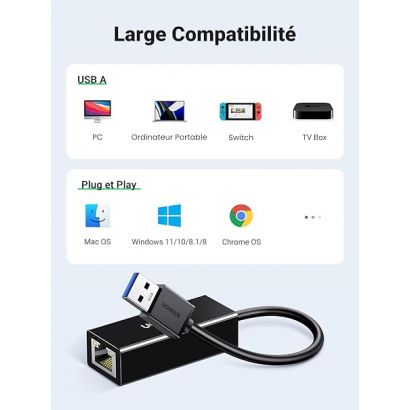 Adaptateur USB 3.0 vers Ethernet, XRR USB 3.0 vers RJ45 10/100/1000/2500  Gigabit Ethernet LAN Adaptateur, LAN Réseau Adaptateur Compatible avec  Windows 10,8.1, 8,7, Vista, XP Mac OS 10.8-10.15 : : Informatique