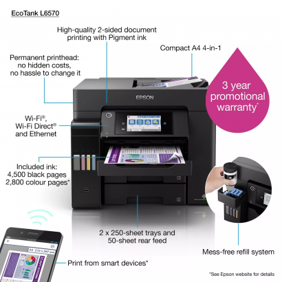 Imprimante multifonction à réservoirs rechargeables Epson EcoTank L6570 (C11CJ29403)