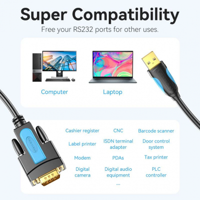 Cable VENTION 1.5m USB Male vers RS232 Male (VAS-C02-B150)